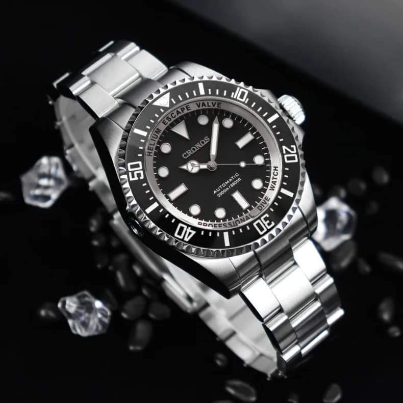 CRONOS Men's Automatic Watch 44mm Military Mechanical Wrist Watch 200ATM Waterproof BGW-9 Luminous PT5000 Ceramic Bezel