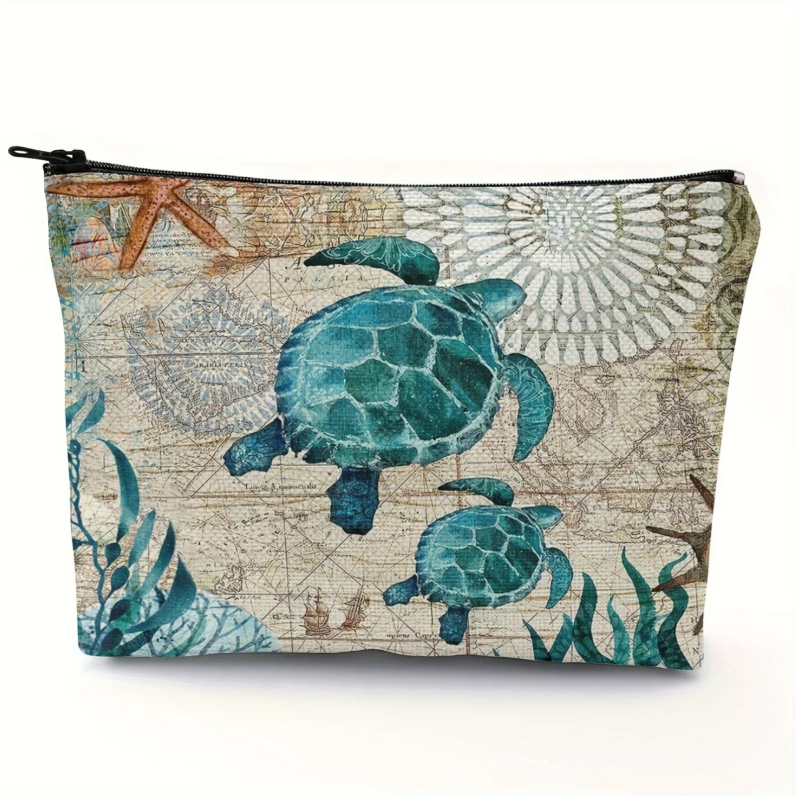 Borsa per il trucco Personalizzata Adorabile Tartaruga Marina Pochette da viaggio in lino Occhiali da sole da spiaggia da donna Sacchetti portaoggetti per protezione solare Regali