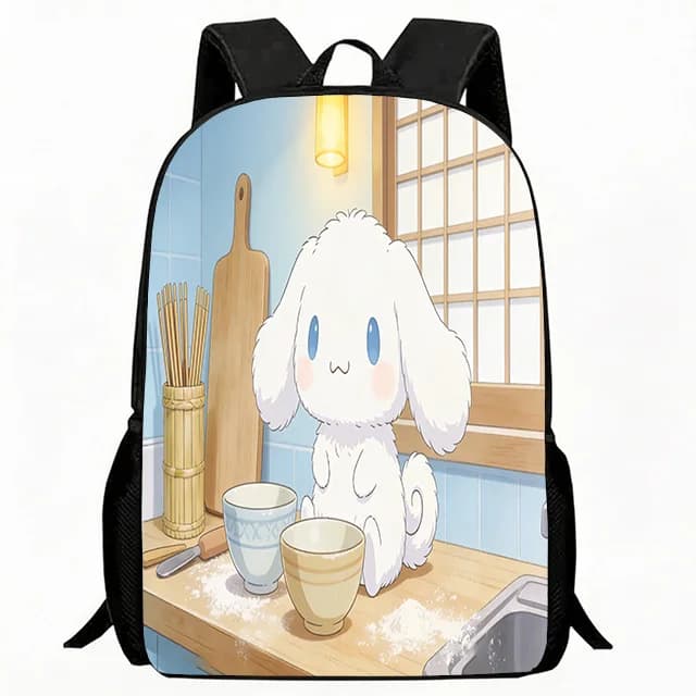 Zaino per Bambini con Stampa di Cane Cartoonesco, Design Scena Cucina Giapponese, Leggero e Traspirante, Regolabile, per Scuola