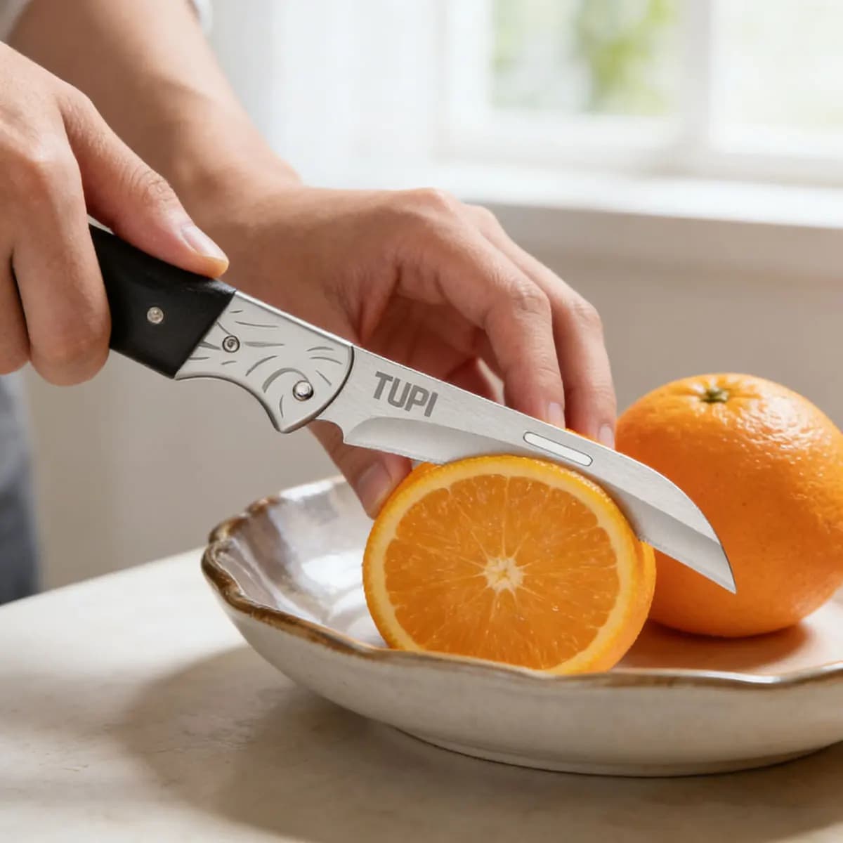 Coltello da frutta pieghevole, lama curva in acciaio inossidabile SK5, utensile da cucina per tagliare frutta e verdura, coltello pieghevole tascabile