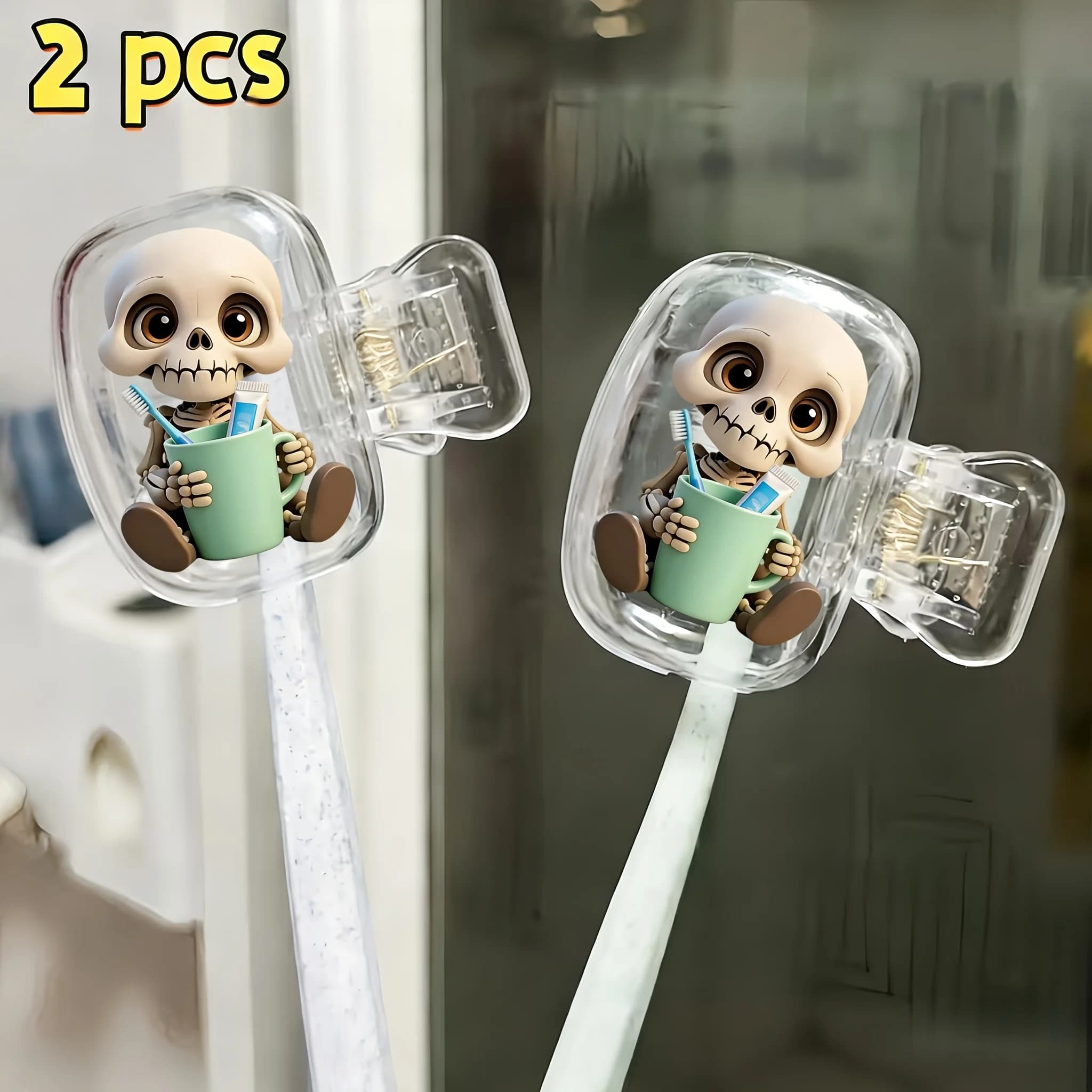 2pcs Adorable Skull Portable Toothbrush Head Cover Storage Box Toothbrush Protective Cap Holder Halloween Party Souvenirs Gifts