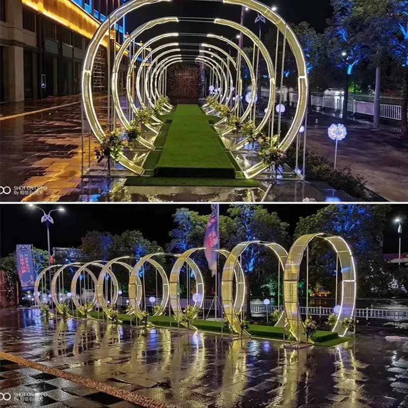 Matrimonio super grande sfondo starlight romantico ferro parasole combinazione arco atmosferico decorazione del prato esterno strada