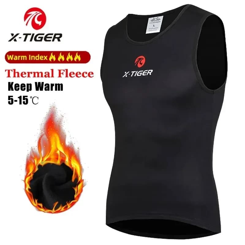 X-TIGER Strato base da ciclismo invernale senza maniche in pile Sport Maglie da bici Camicia calda Intimo da bici Bicicletta Mantieni caldo