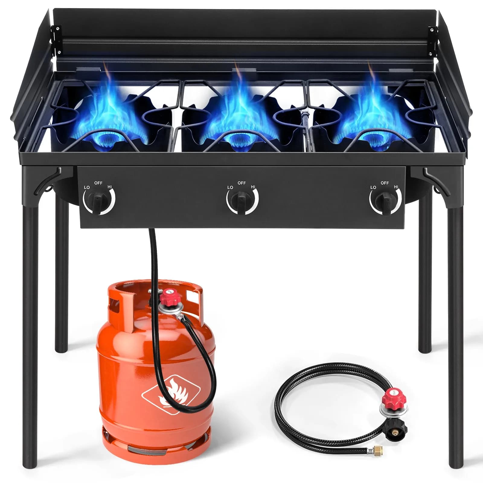 Fornello a Gas Propano a Tre Bruciatori da 225.000 BTU per Campeggio e Feste all'Aperto