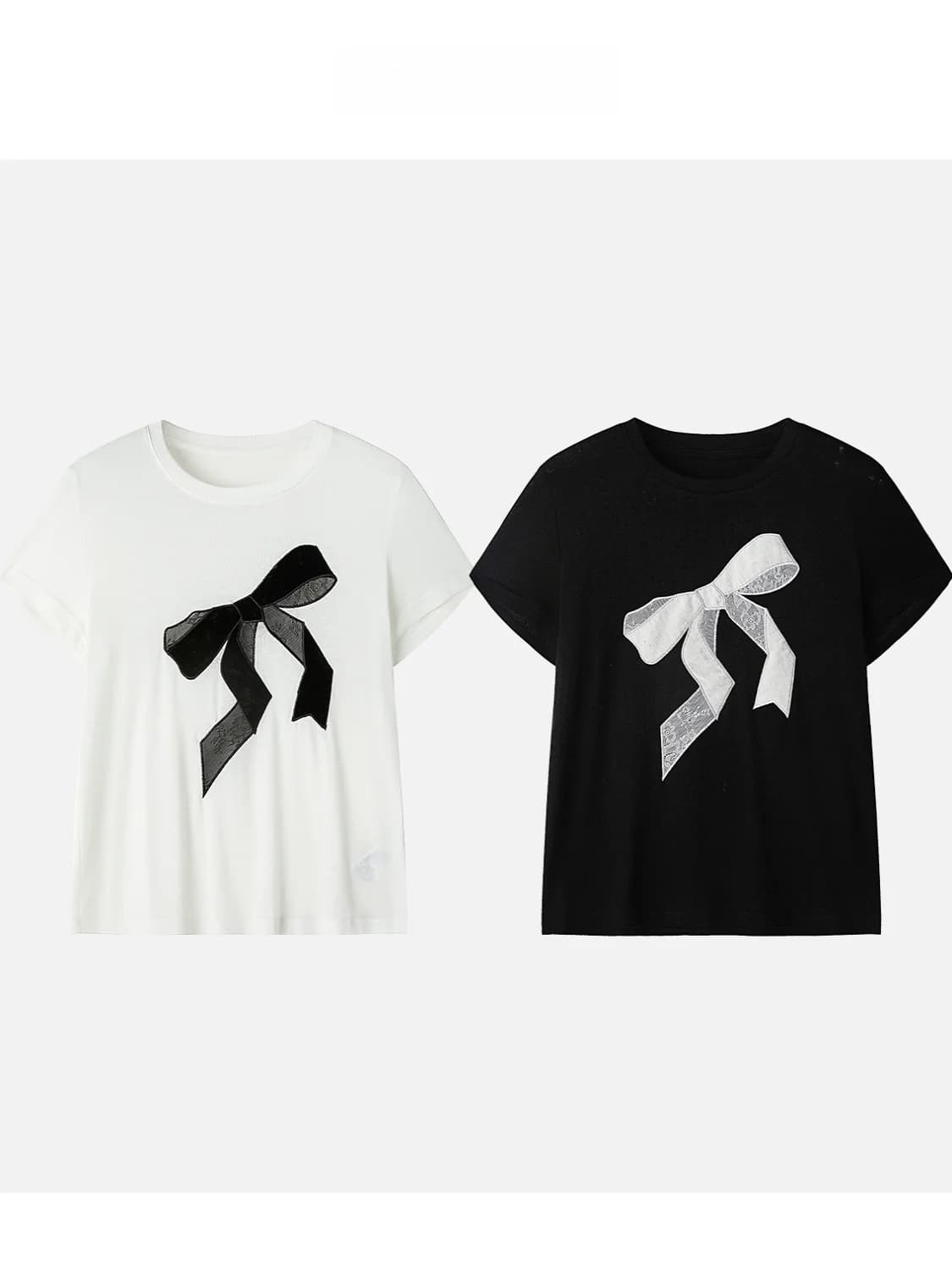 JINGJING2025 Nuova T-shirt Casual a Maniche Corte in Seta e Lana con Nodo, Design 'Gallery Girl', Maglieria Donna Estate 2025