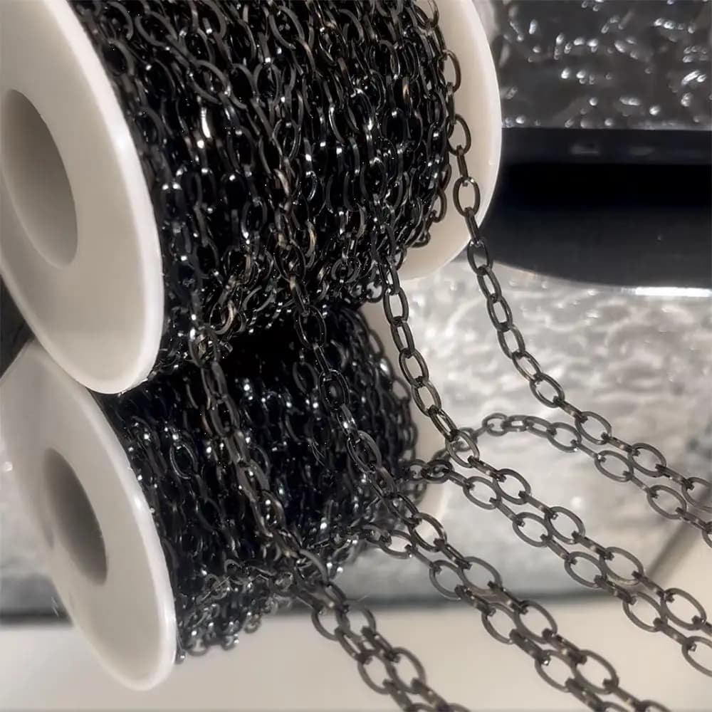 Catena Ovale in Acciaio Inossidabile Placcato Nero da 1 Metro, 4mm, Stile Cubano per Creazione di Collane e Bracciali Fai-da-Te, Vendita all'Ingrosso