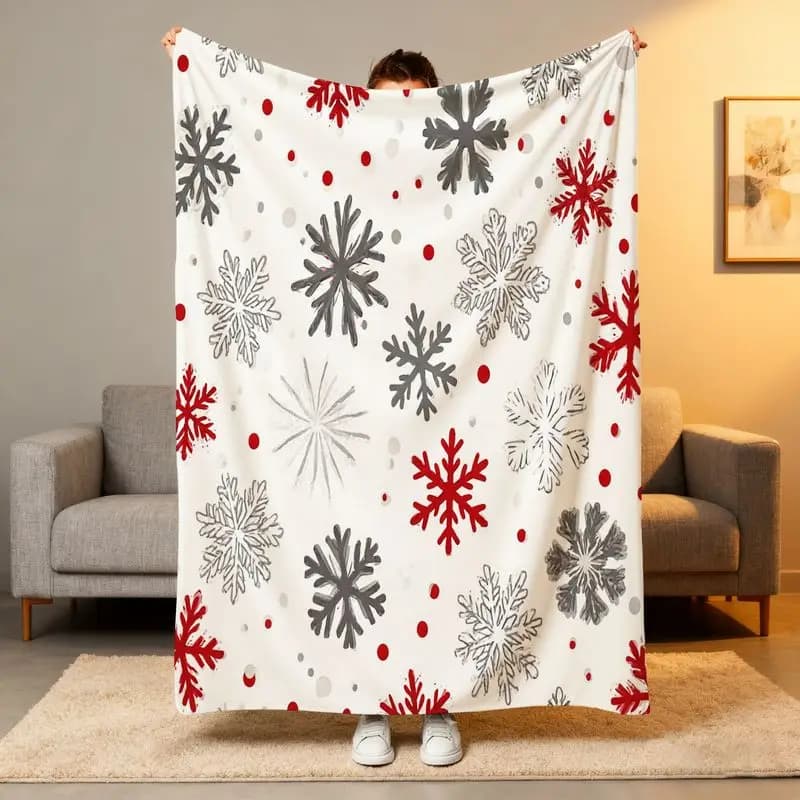 Top Pick Accogliente tenda da doccia invernale con fiocco di neve - Decorazione da bagno natalizia in morbida flanella con stampa strutturata grigia rossa