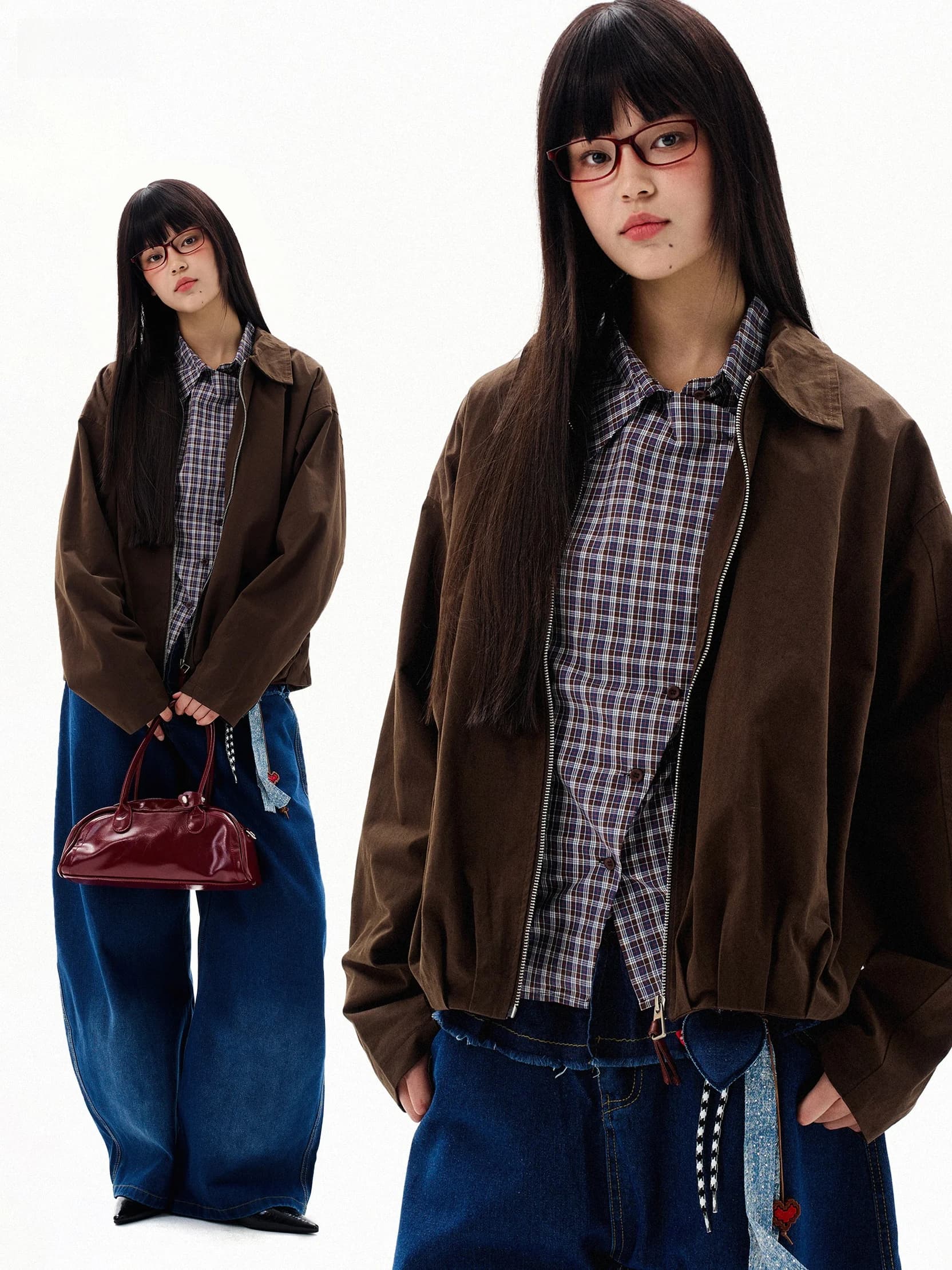 Giacca Casual Sottile Stile Americano JUNECUT, Cappotto da Donna in Cotone con Cerniera e Orlo Plissettato Stile Barn