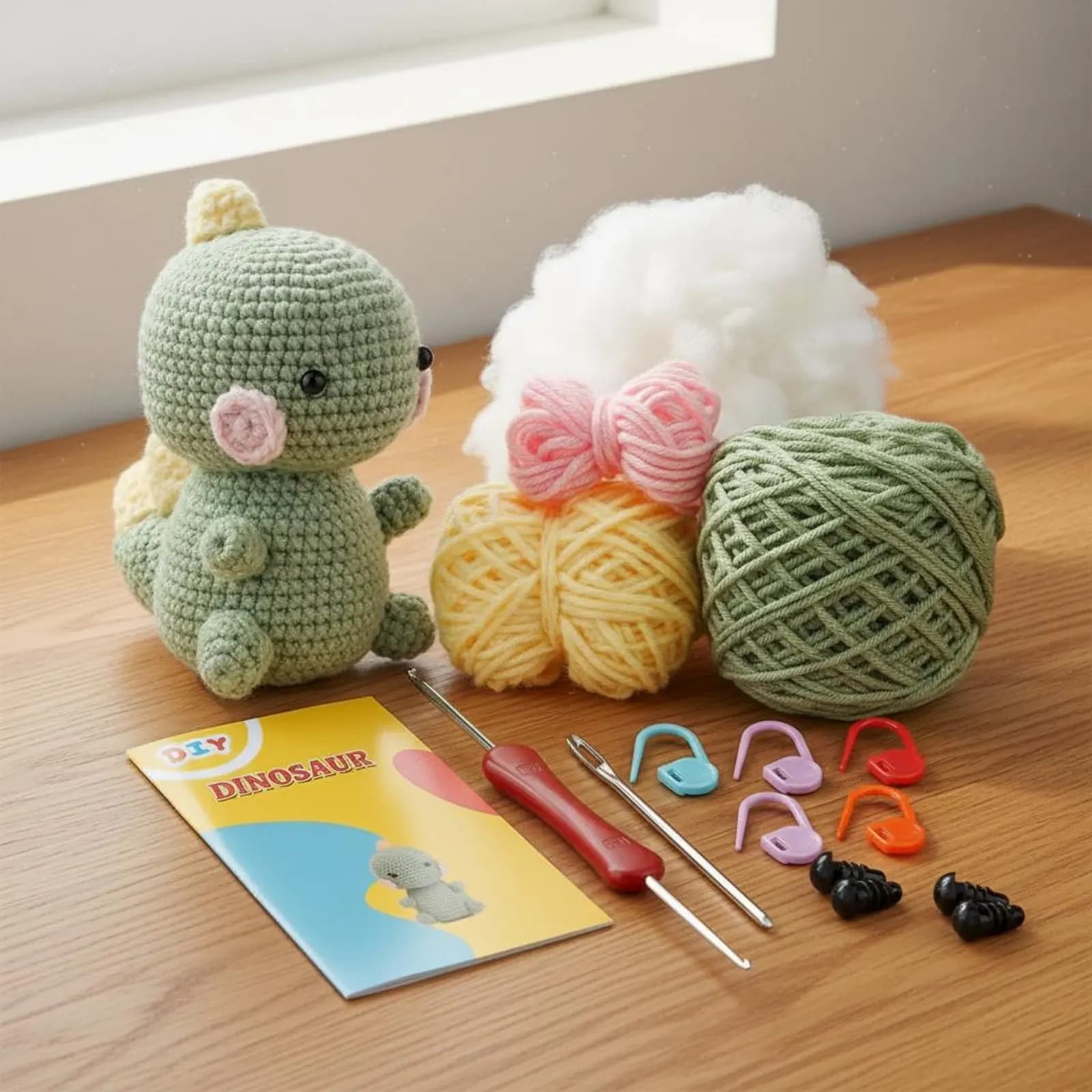Kit Amigurumi Dinosauro con Istruzioni in Inglese, Set per Principianti di Uncinetto, Include Tutti gli Strumenti, Ottima Idea Regalo