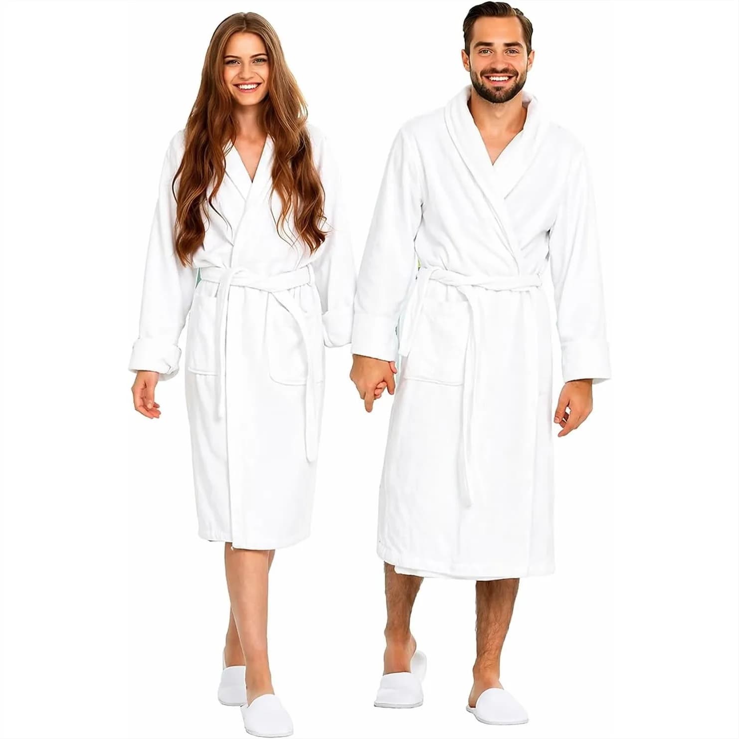 Cotton Terry Bathrobe with Slippers for Women, Soft Shawl Collar Kimono Robe for Spa & Lounge