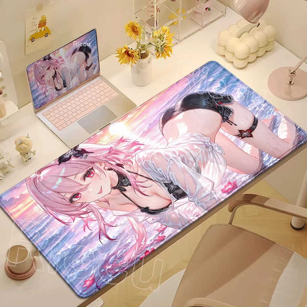 Kawaii Girl Evernight 7 marzo Tappetino per mouse Honkai Star Rail Gaming Anime Mousepad Tappetino da scrivania antiscivolo Tappetini per tastiera protettivi di grandi dimensioni