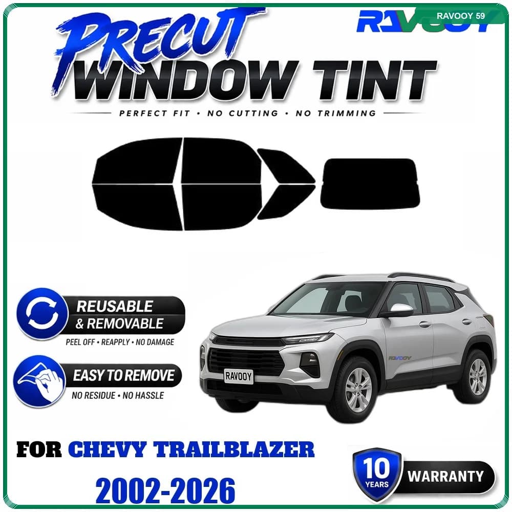 RAVOOY Precut Window Tint, Reusable Removable EPU Film, Custom Fit for Chevy TrailBlazer 2002-2009, UV Heat Protection