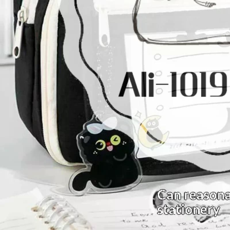 Black Cat Pencil Case 9-Layer Large Capacity With Cat Stickers And Notes School Office Organizer Wide Opening Stationery Storag