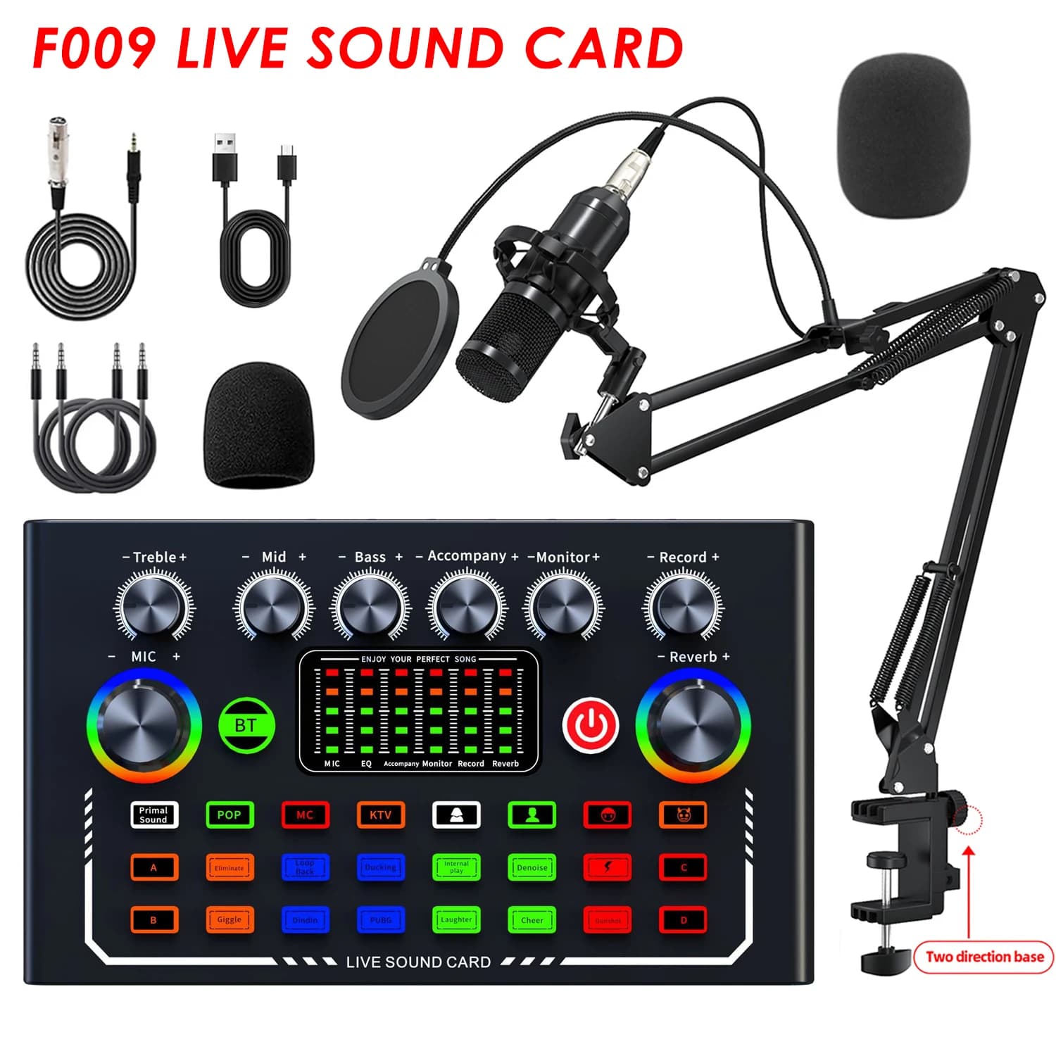 F009 Attrezzatura per podcast con scheda audio live con microfono BM-800 Set di trasmissione in diretta per la registrazione audio Streaming live su Youtube