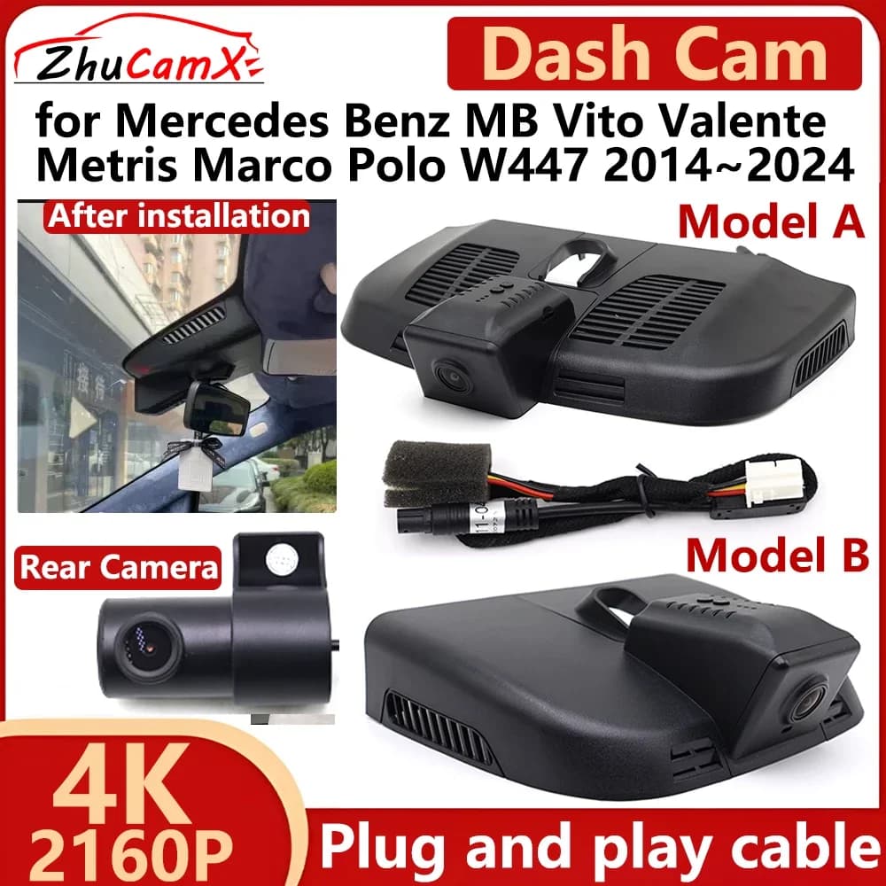 ZhuCamX ffor Mercedes Benz MB Vito Valente Metris Marco Polo W447 2014 ~ 2024 4K UHD 2160P Auto DVR Dash Cam Videocamera Registratore