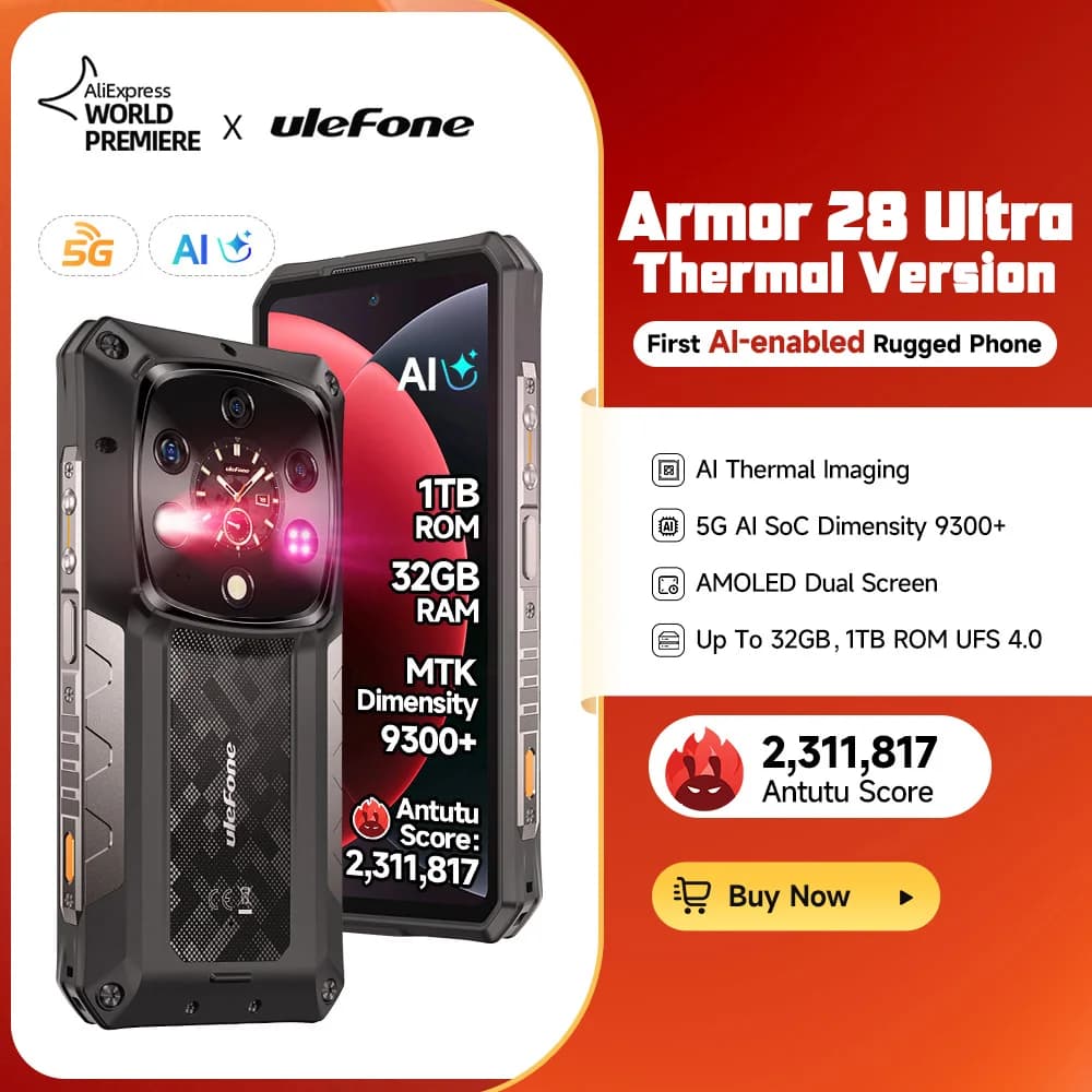 Ulefone AI Armor 28 Ultra 5G Telefono robusto con immagini termiche AMOLED Smartphone Android 1 TB ROM 32 GB RAM 10600 mAh Telefono cellulare Fotocamera notturna da 64 MP