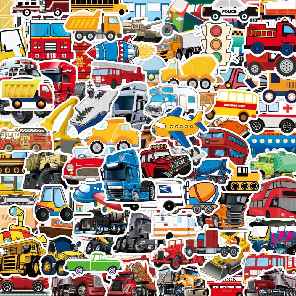 10/30/50/100 Pezzi Adesivi Cartoon di Veicoli e Auto, Divertenti Graffiti, Decorazioni per Telefono, Valigie, Premi