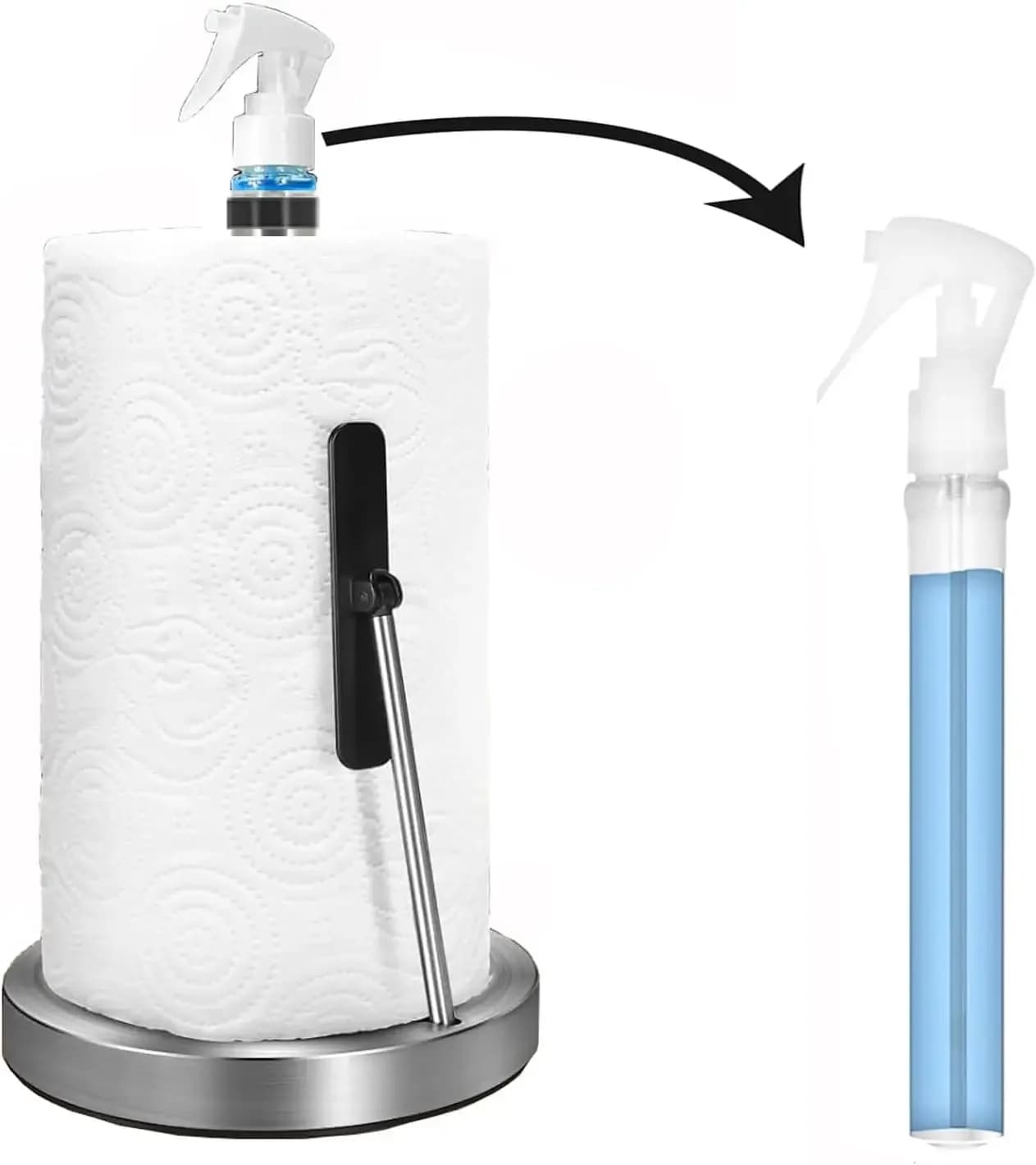 Porta asciugamani di carta da cucina Porta rotolo di carta igienica da appoggio in acciaio inossidabile con bottiglia spray per cucina e bagno
