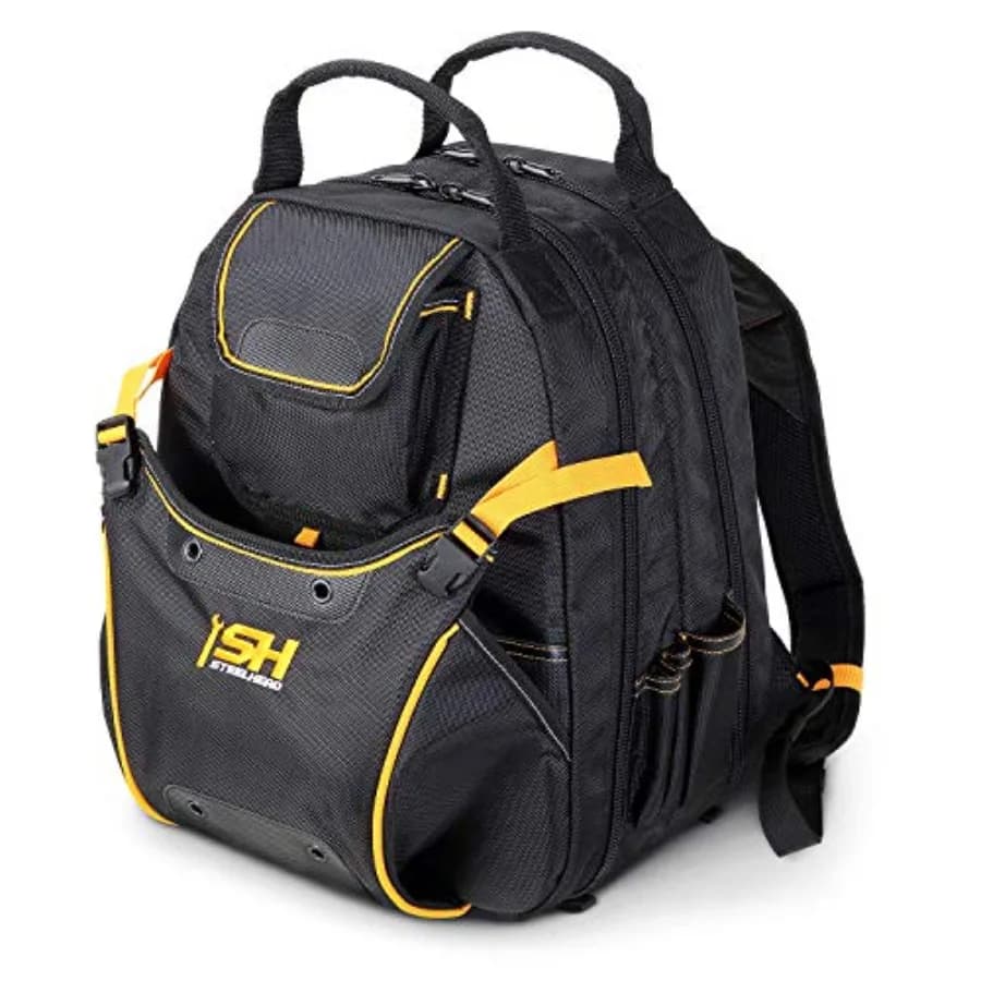 Zaino Porta Attrezzi a 48 Tasche, Resistente, con Supporto Imbottito per la Schiena, Fondo Rinforzato, Piedini in Gomma, Perfetto per Elettricisti, Idraulici e Operai Edili