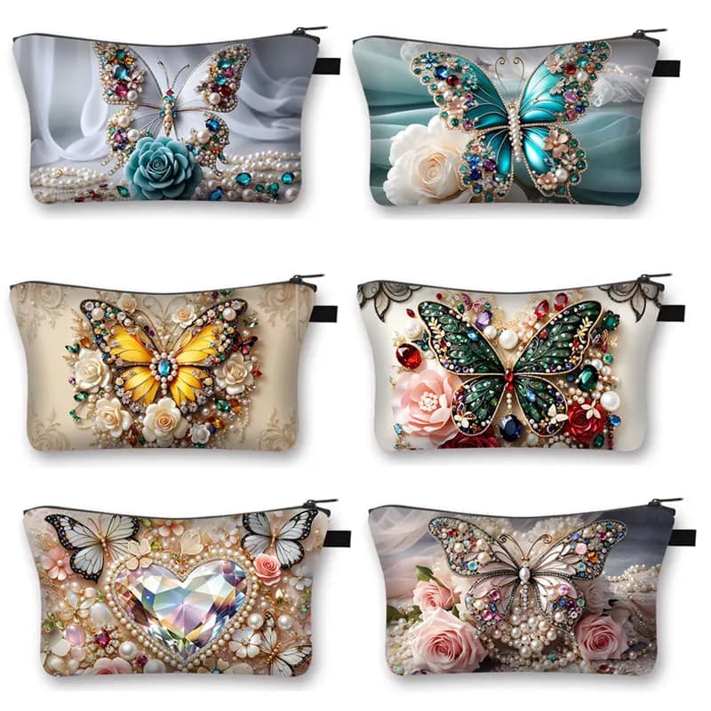 Elegante farfalla gioielli stampa grafica custodia cosmetica borsa per il trucco delle donne rossetto tovagliolo borse per la conservazione per borsa da viaggio articoli da toeletta