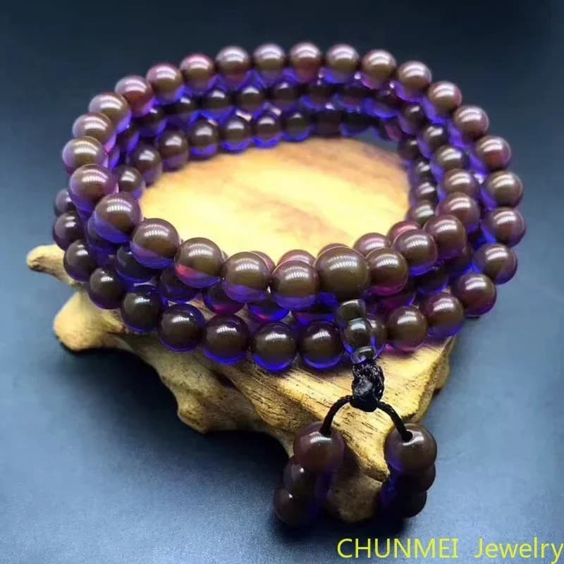 Bracciale in cera d'api ambrata naturale Nuovo braccialetto multi loop Smurf Ambra 108 Bracciale alla moda per uomo e donna con catena maglione