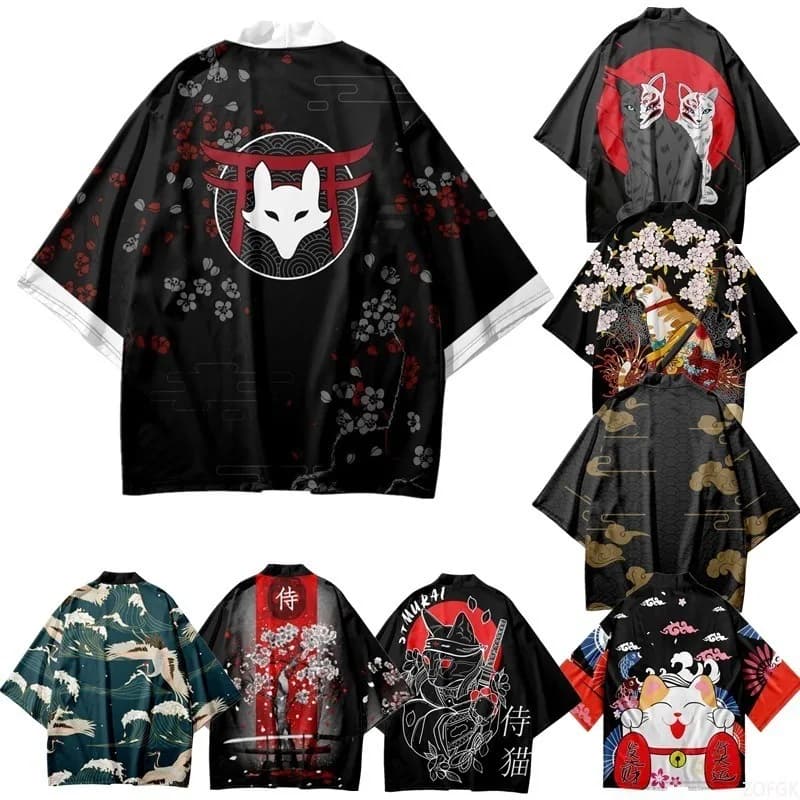 Ukiyo-e Stile Cinese Gru Drago Sette Maniche Angolari Piuma Tessuto Mantello Kimono Abito 3D Stampato Cardigan Top