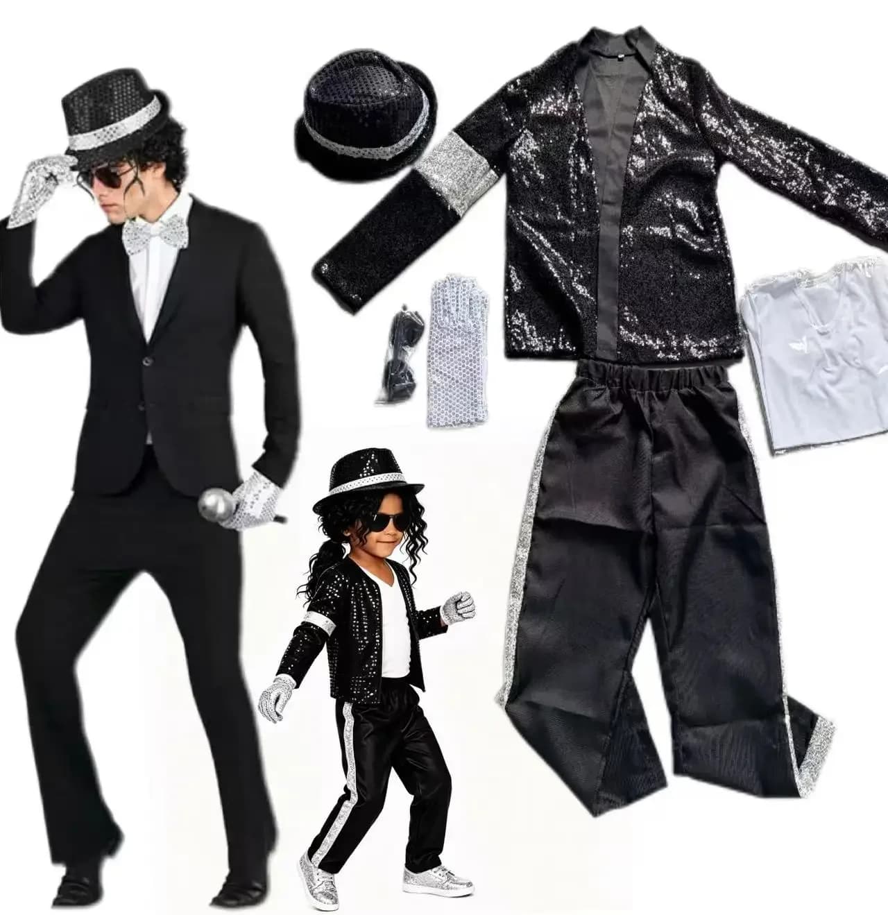 M-Michael Jackson Clothes Halloween Cosplay Birthday Party Dance Performance Costume Pop Star Boys Girls Outfits