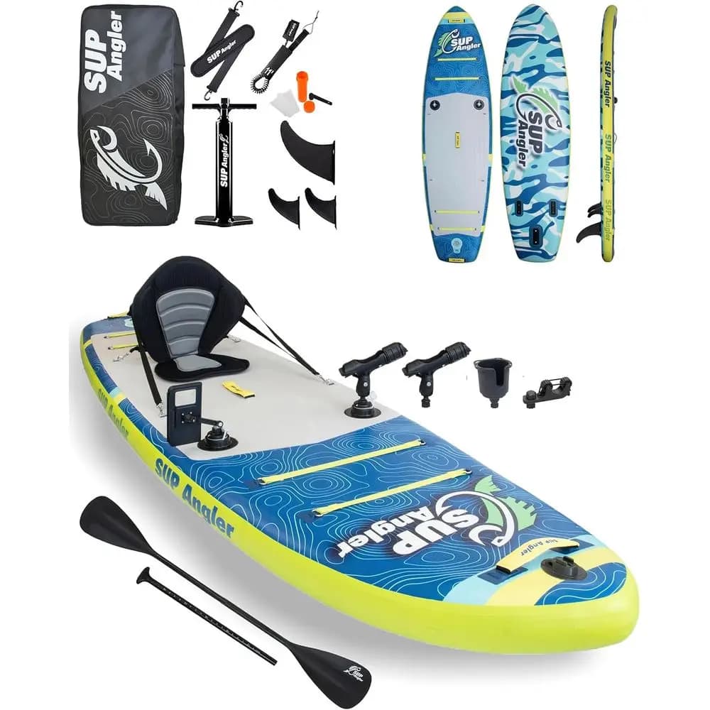 Wide Angler X-Wide Tavola da pesca gonfiabile con sedile, pacchetto di accessori, supporti per aste regolabili, doppia pagaia, 10'8 x 35