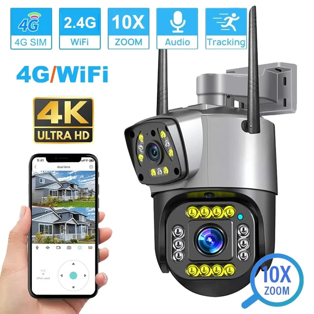 Telecamera IP 4G a doppio obiettivo WiFi 8MP Telecamere di sorveglianza 4K Wireless Outdoor Smart Home Visione notturna V380 Zoom digitale CCTV Camara