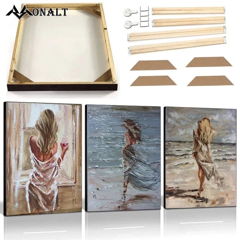 Home Decorations Modern Art Sea Woman Sexy Oil Painting on Canvas With Frame Drink Reading Woman Wall Image Nordic Poster Prin