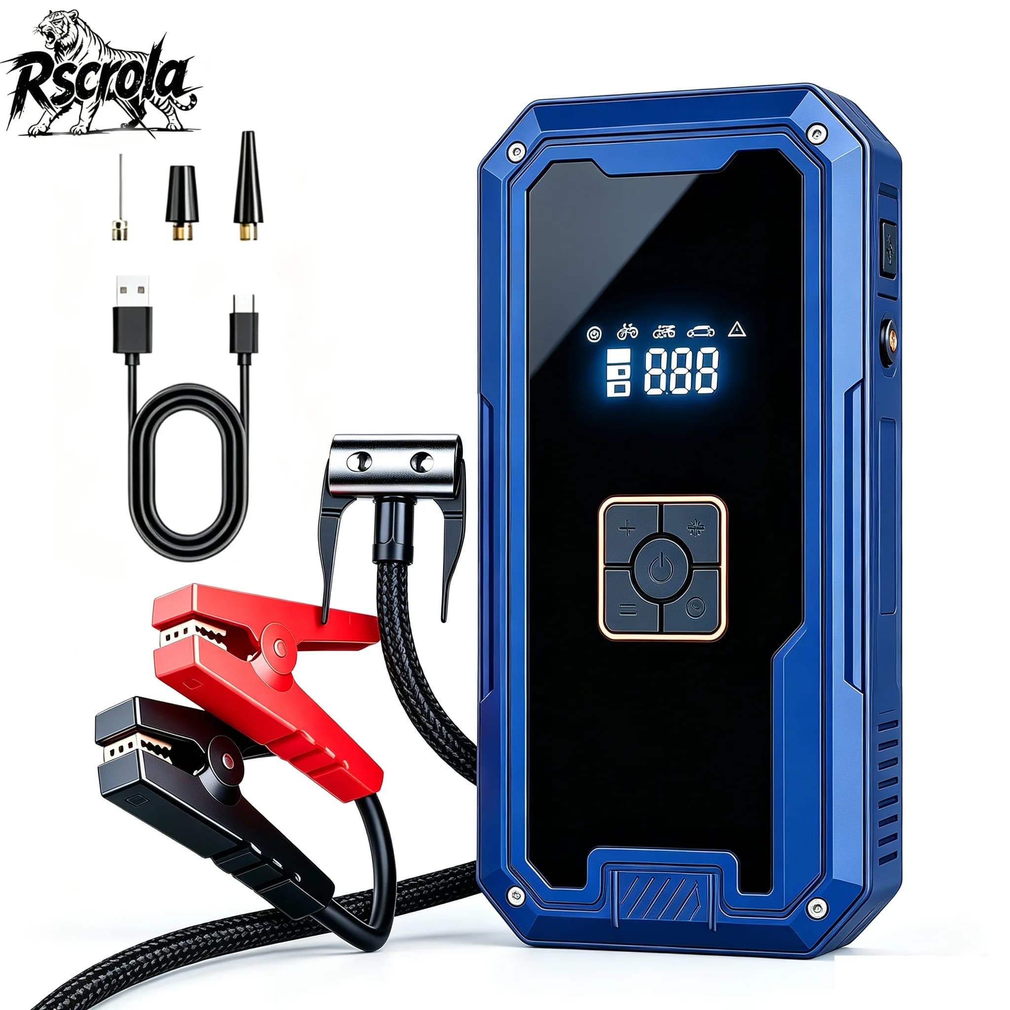 Avviatore d'Emergenza per Auto 3000A 12V, Power Bank 99800mAh, Gonfiatore Pneumatici 150PSI con Manometro, Luce LED per Auto a Benzina e Diesel