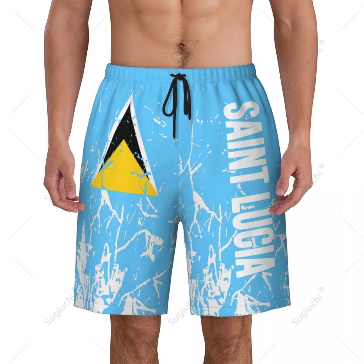 Pantaloni da spiaggia con bandiera santa Lucia da uomo pantaloncini da surf ragazzi calcio ciclismo costumi da bagno in esecuzione poliestere