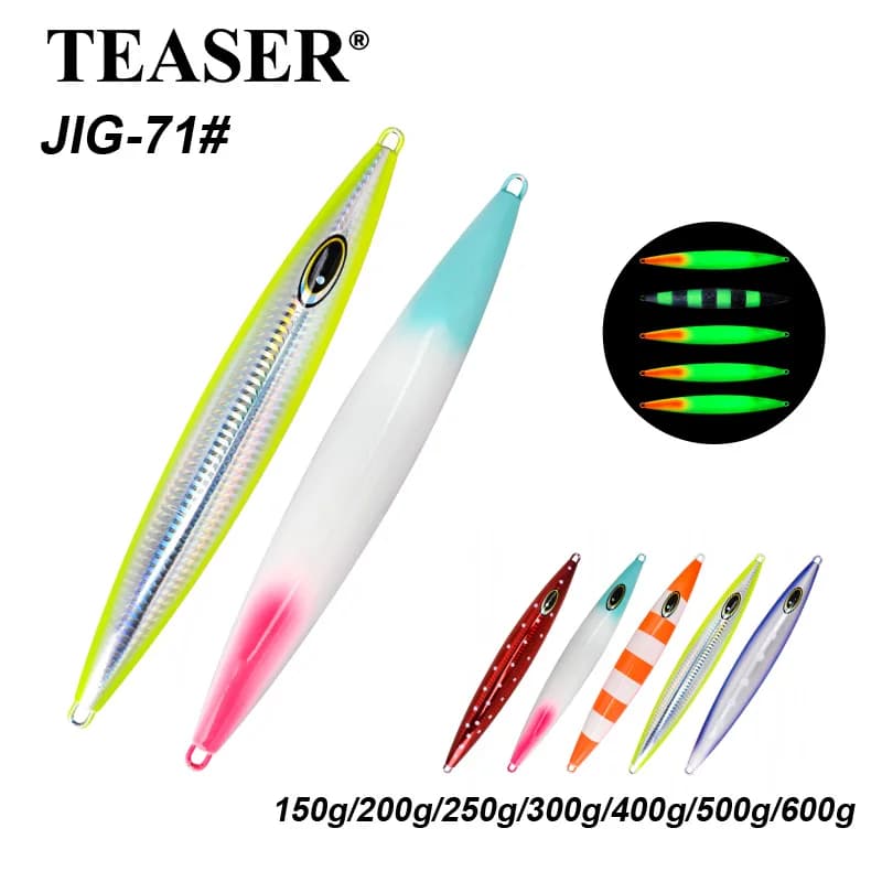 TEASER J71 Piastra di ferro ad agitazione lenta per acque profonde luminosa UV ad affondamento rapido Little Fat Guy 150g-600g esche da pesca in mare