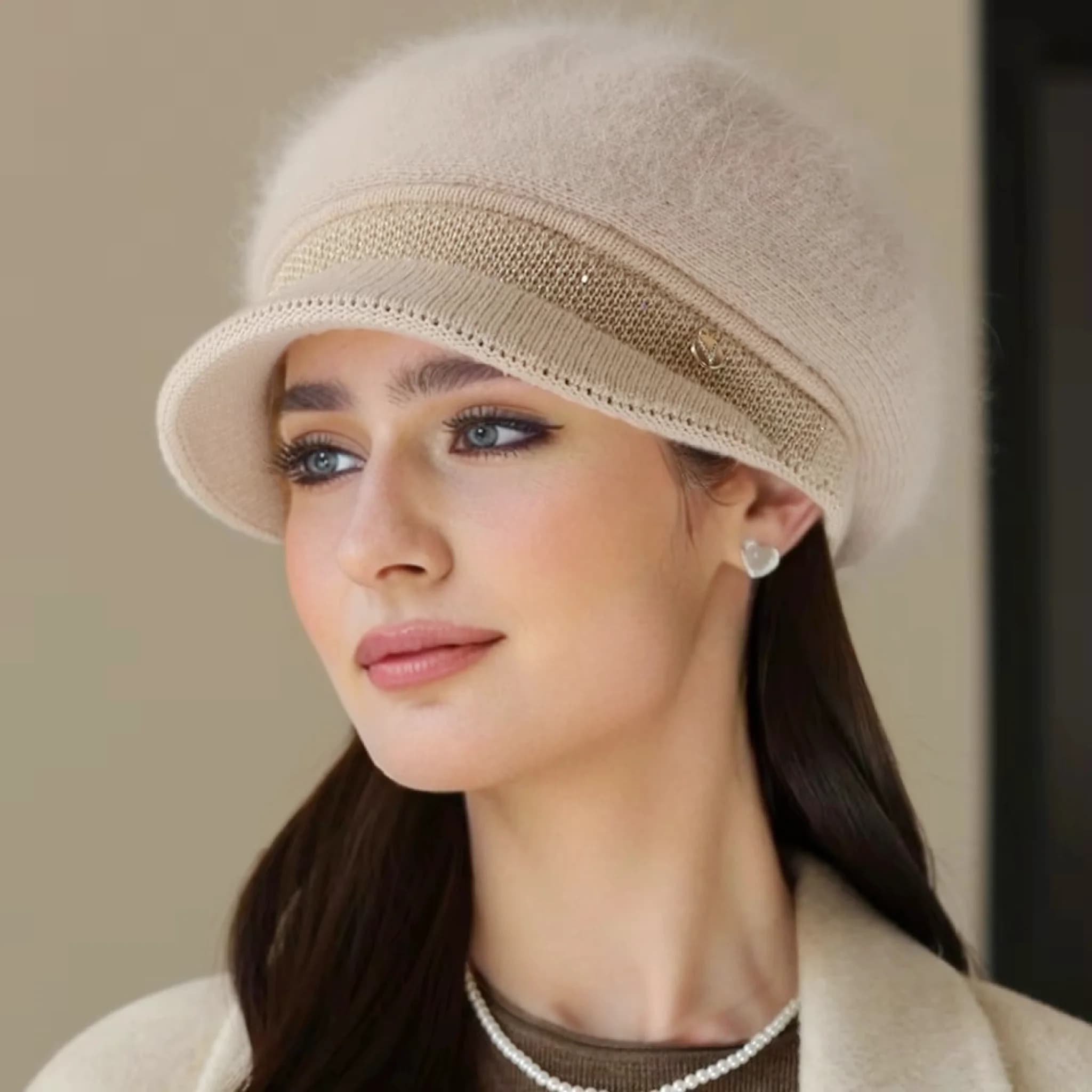 New Woman Winter Warm Hat Plush Fur Lined Warm Cap For Women Casual Rabbit Fur Blend Hat Streetwear Outdoor Fashion Knitted Hat