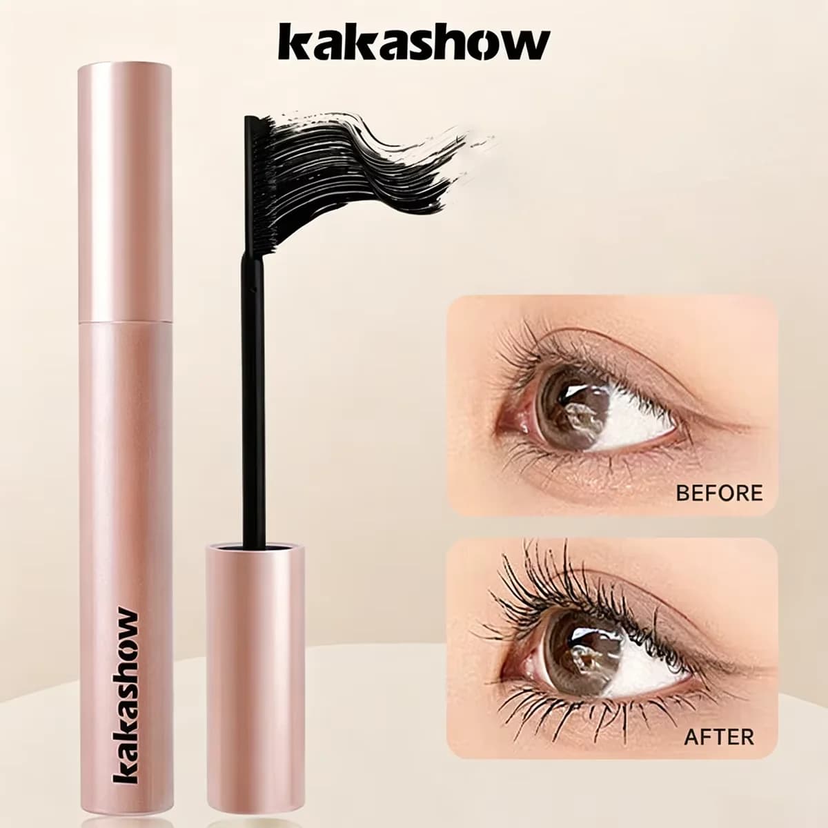 Kakashow Lengthening Mascara, Waterproof Long‑Lasting Curling Eyelash Mascara, Dense Separated Lashes, Smudge‑Proof Eye Makeup