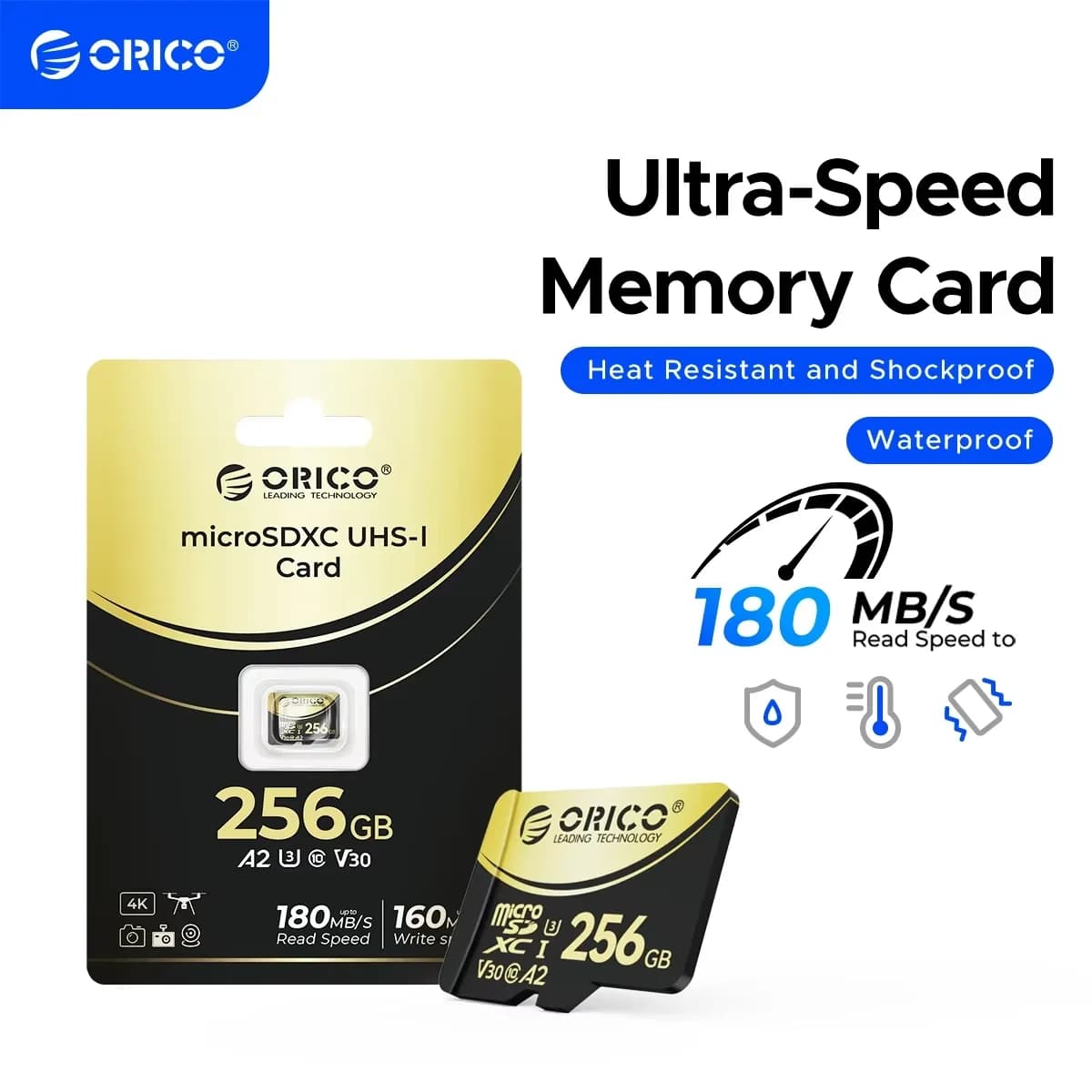 Scheda di memoria Micro SD ORICO Scheda di memoria TF 512GBFull HD e 4K UHD C10, U3, V30, A2, microSDXC Fino a 180 MB/s per GoPRO DJI Drone