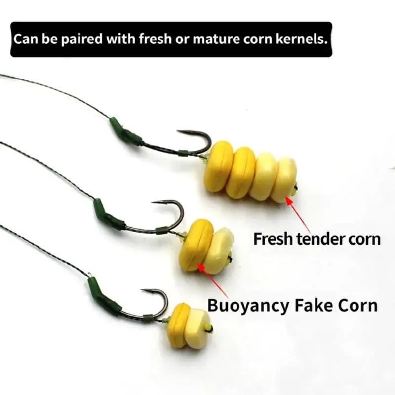 Y1UC Floating Corn Fishing Hook Set for Pond and Lake Angling, Round Box with 30 Count, Corn Water Tackle Use