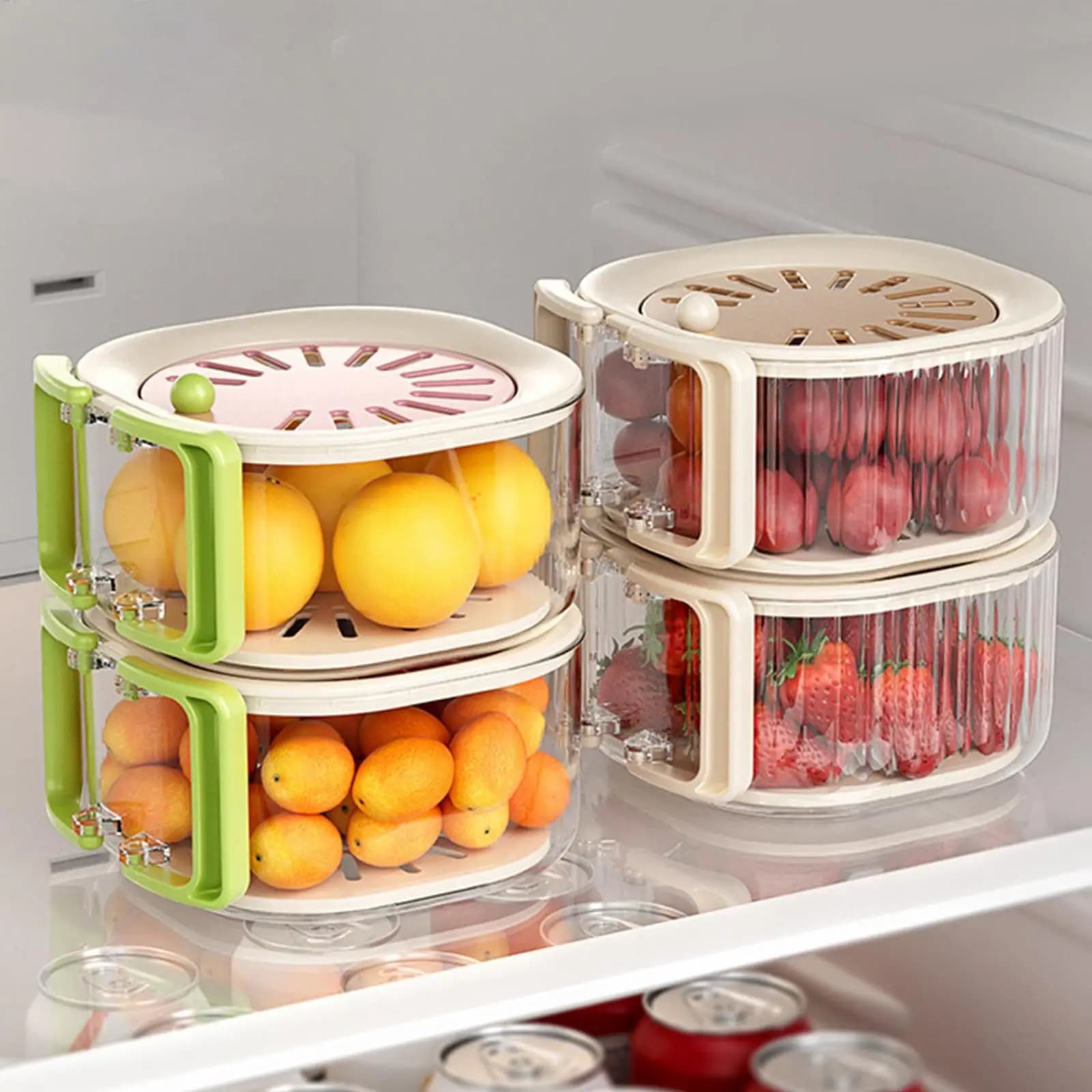 Food Storage Container with Adjustable Vent Multifunctional Fruit Drainer Basket for Fresh Produce Home Use