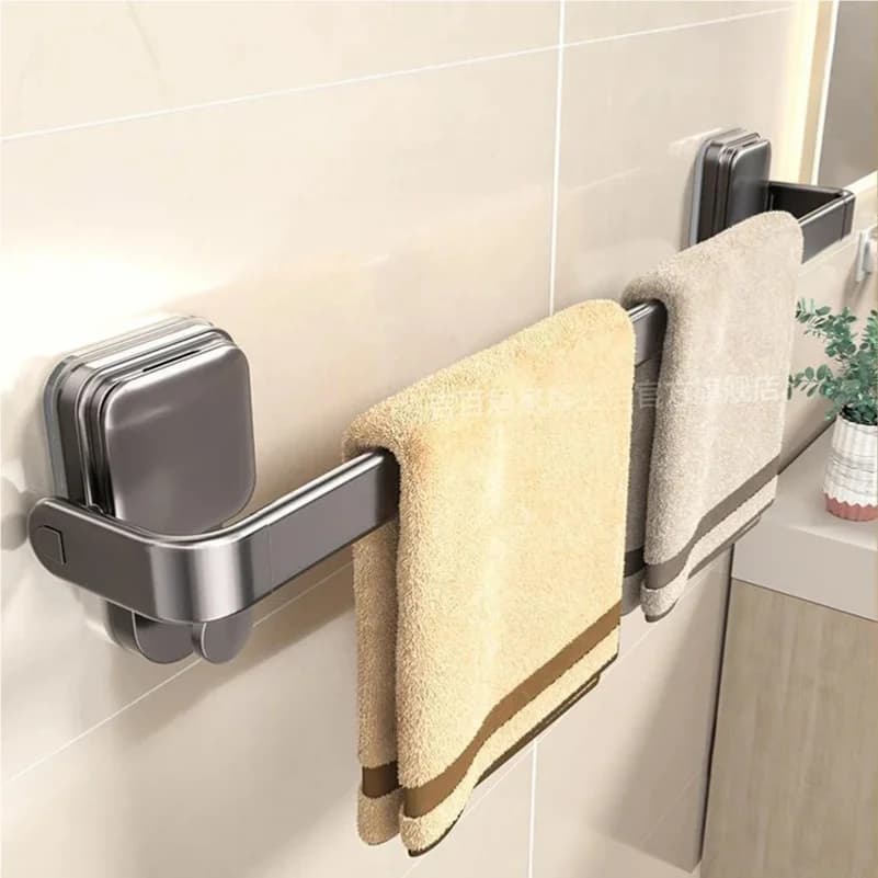 AOBT Foldable Suction Cup Towel Rack Single Rod Bathroom Towel Bar No-Drill Toilet Holder Sticky Mount Kitchen Utensil Holder
