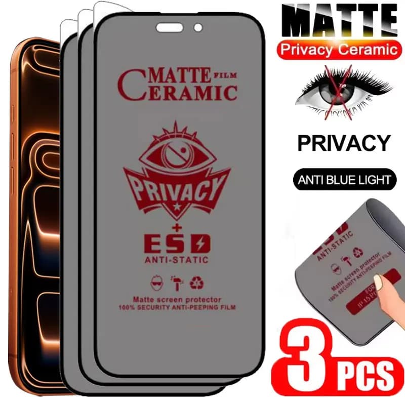 3PCS Privacy Ceramic Film For iPhone 17 Pro Max 15 12 13 14 16 Pro Max Plus 16e 17e Air Full Cover Anti Spy Screen Protectors