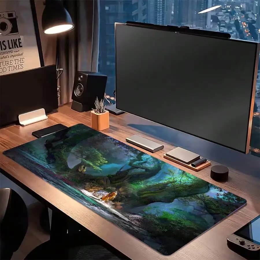 Large Gaming Mouse Pad With Forest Landscape Design Anti-Slip Rubber Base For PC Laptop Office Home Use Washable