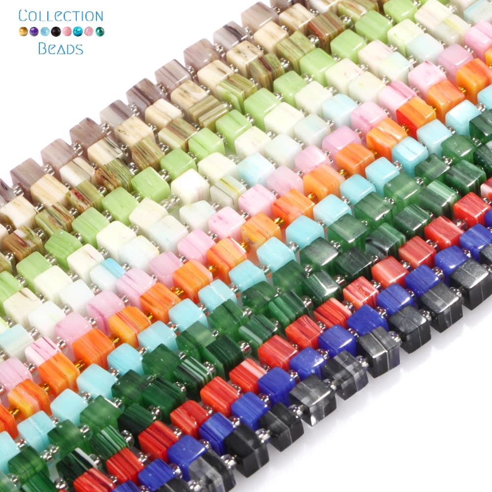 Perline di vetro colorato con cubo di zucchero naturale da 6x6 mm per la creazione di gioielli, accessori per collane, braccialetti fai da te fatti a mano