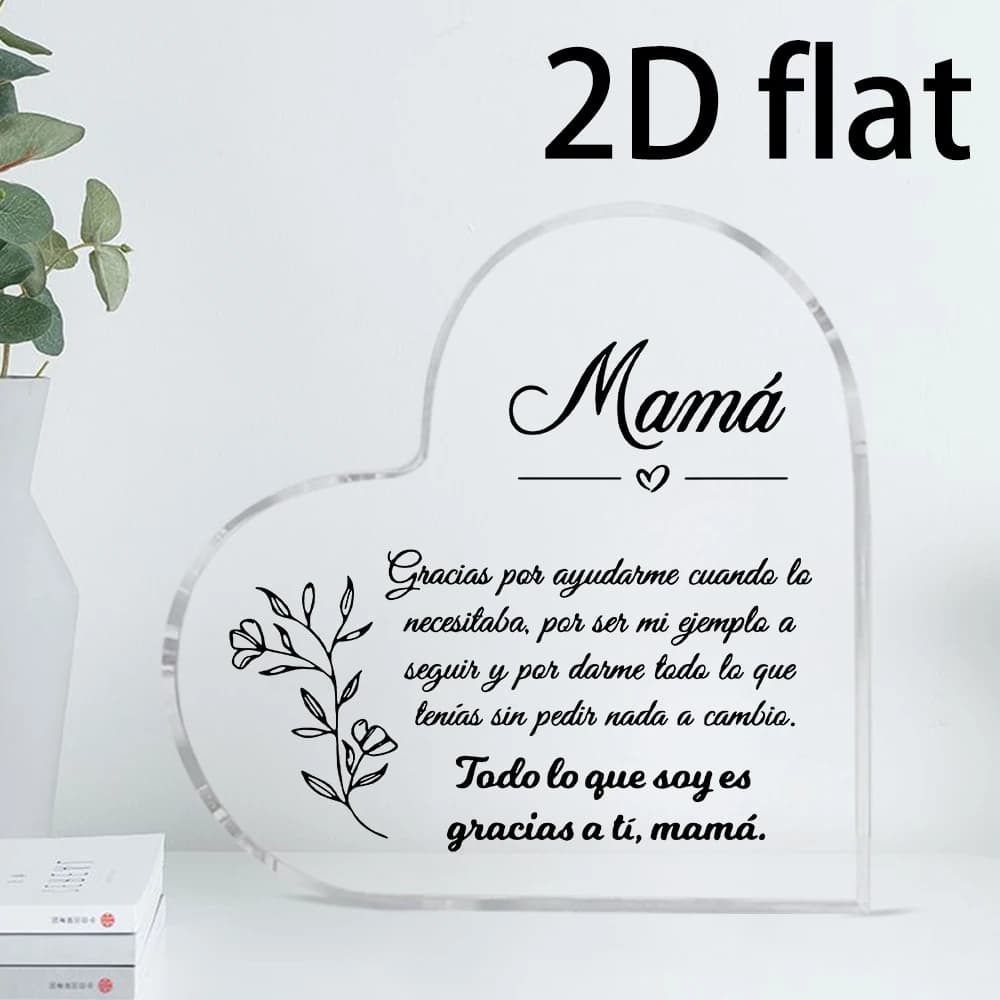Regalo per la Festa della Mamma a Forma di Cuore 'MAMA' in Spagnolo, 2D Piatto, 1 Pezzo - Elegante Insegna da Tavolo con Nome per Mamma, Regalo di Compleanno