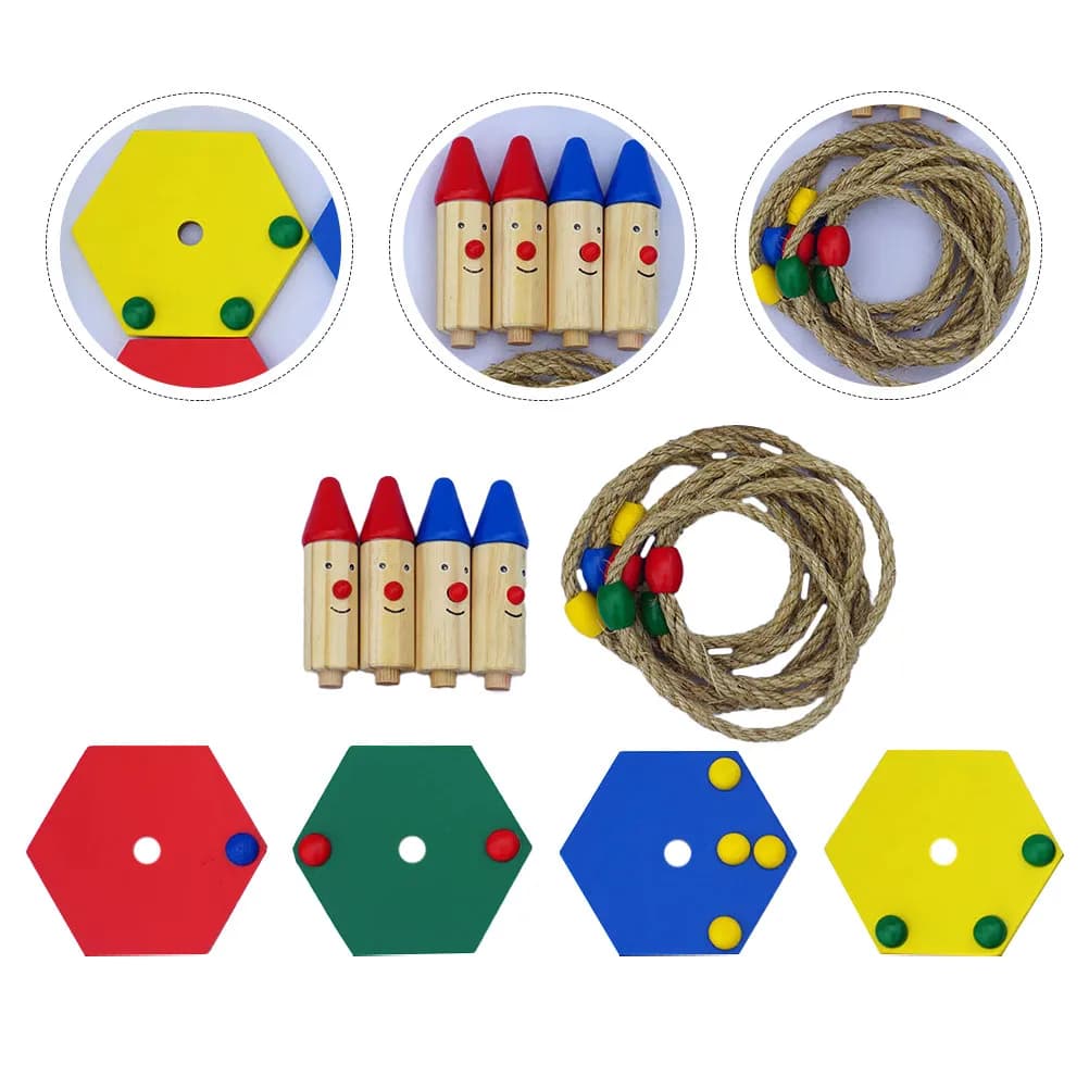 Set di Gioco con Anelli da Lancio in Legno Colorato, Gioco Educativo per Bambini per Coordinazione Occhio-Mano, per Interni ed Esterni