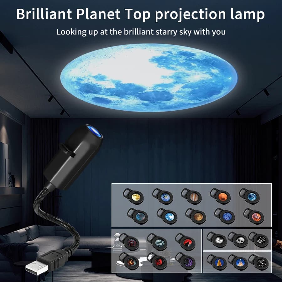 Lampada per proiettore pianeta con presa diretta USB Luci per atmosfera natalizia di Halloween Luce notturna a LED creativa per sfondo camera da letto