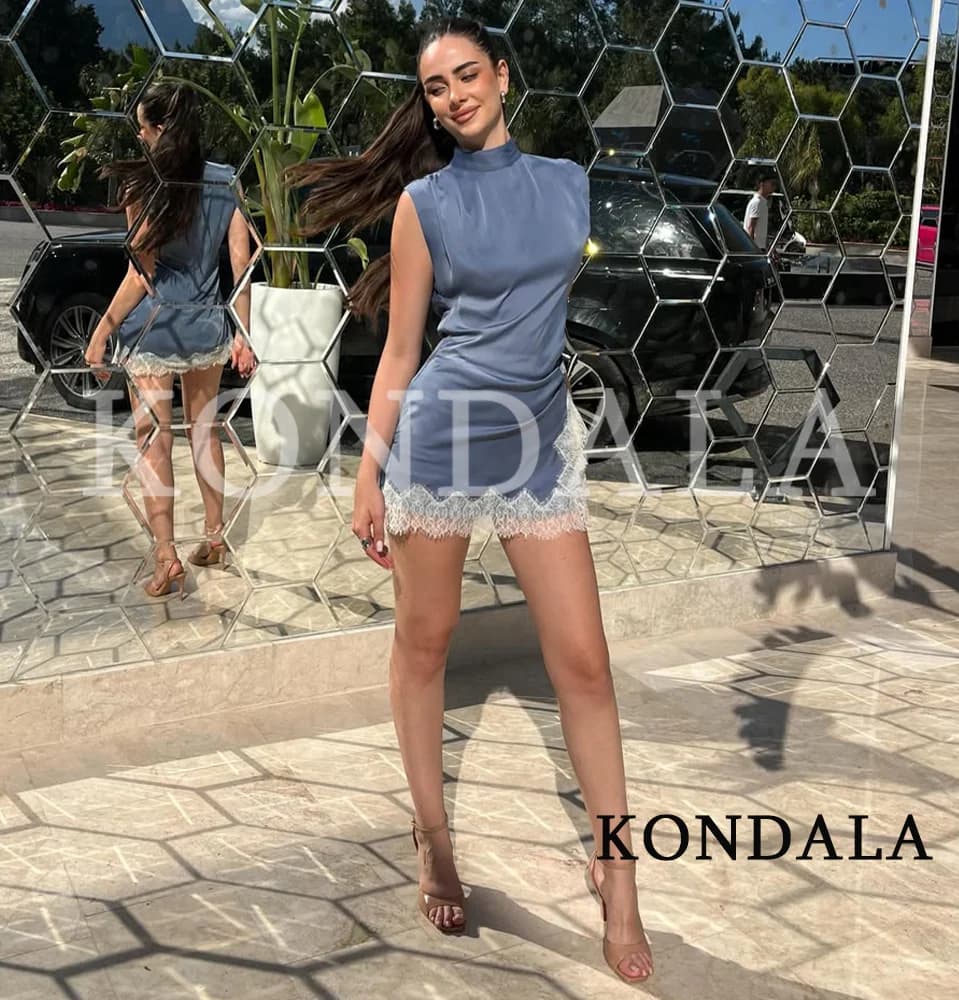 Abito Elegante e Chic Senza Maniche da Donna KONDALA 2026, Vestito Corto Estivo Trendy per Vacanze, Mini Abito Femminile con Orlo in Pizzo