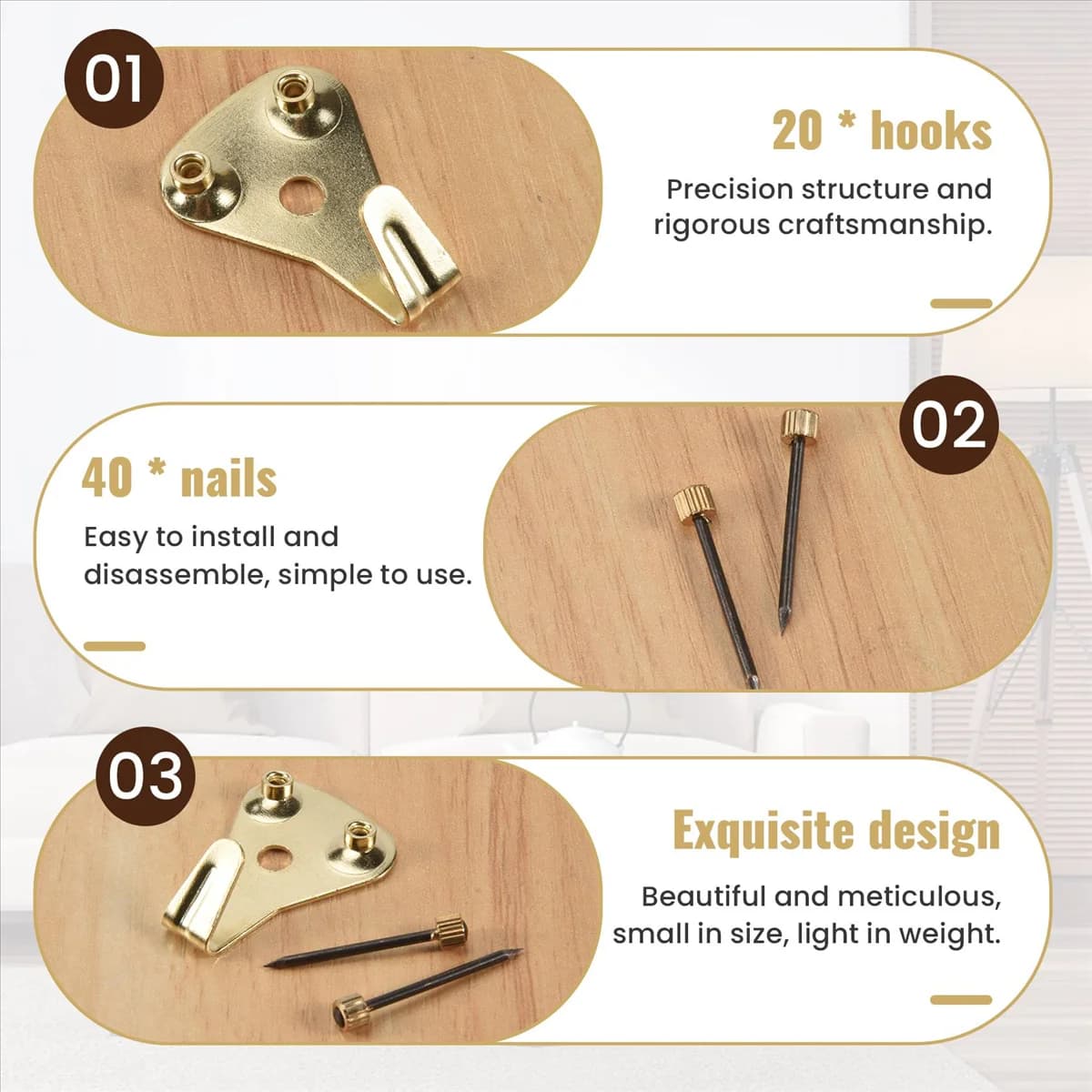 DIDI Pack of 20 50-pounder frame hooks with nails, professional photo hanging kit/ heavy chalk wall mirrors