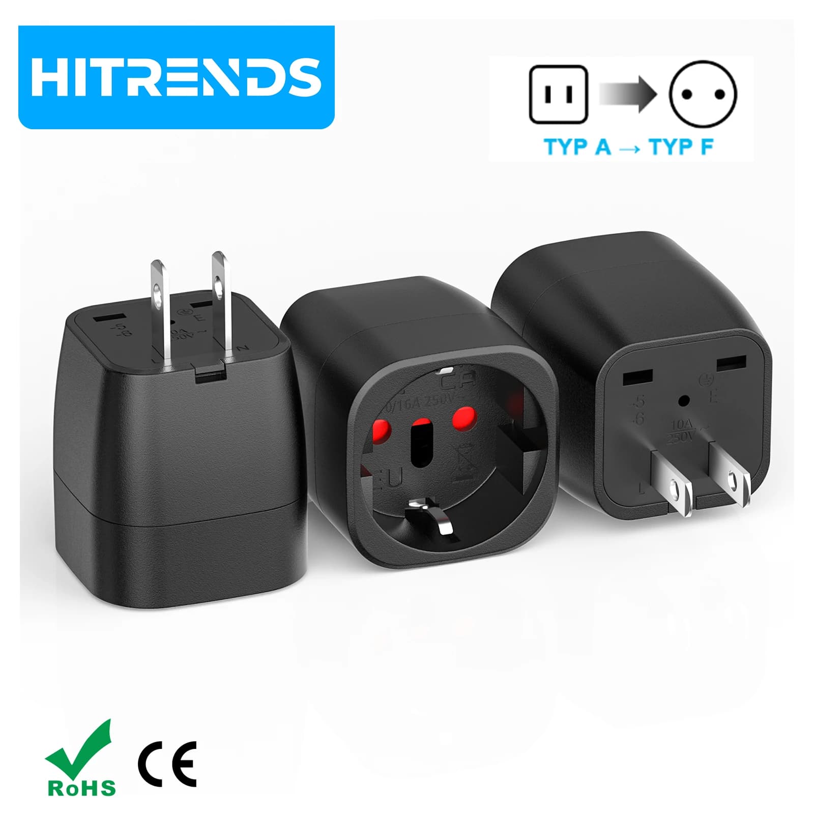 HITRENDS 3pcs EU To US Japan Canada Travel Plug European Mexico Brazil Socket Adapter USA JP Travel Adapter Power Converter