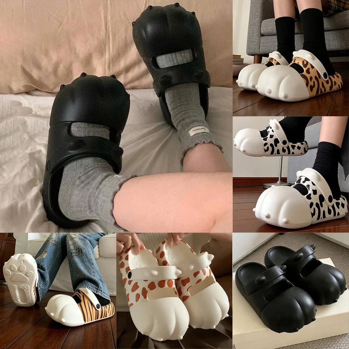 Summer New Platform Slippers for Women Fashion Soft EVA Color Blocking Closed Toe Slippers Outdoor Animal Beach Shoes Cat Tabby