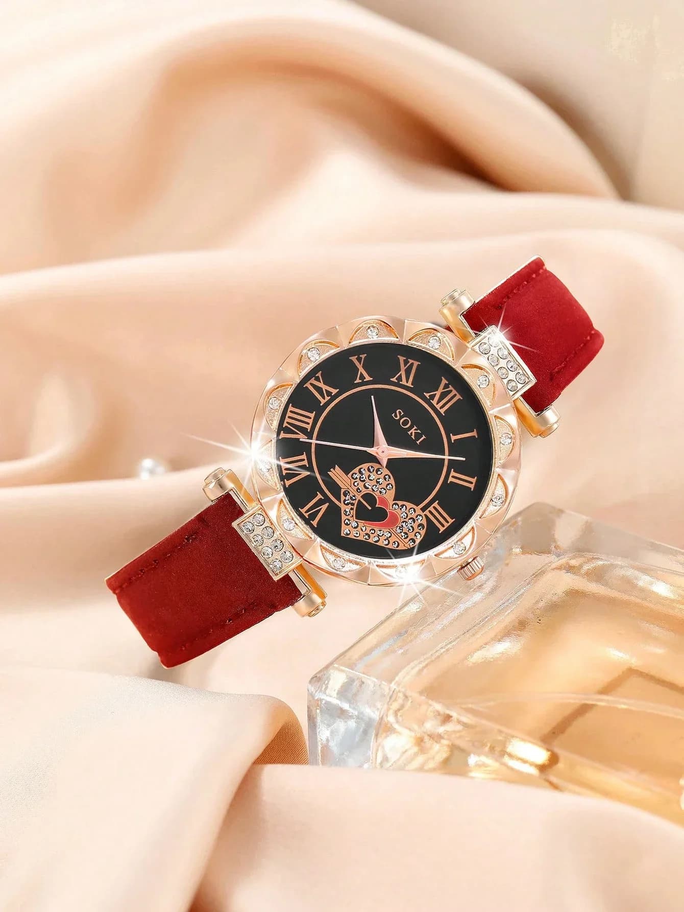 Orologio al Quarzo da Donna con Set di Gioielli 'I Love Mom': Collana, Bracciale, Orecchini e Anello